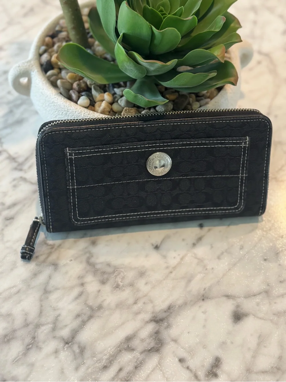 Coach Signature Zip Around Medallion Wallet